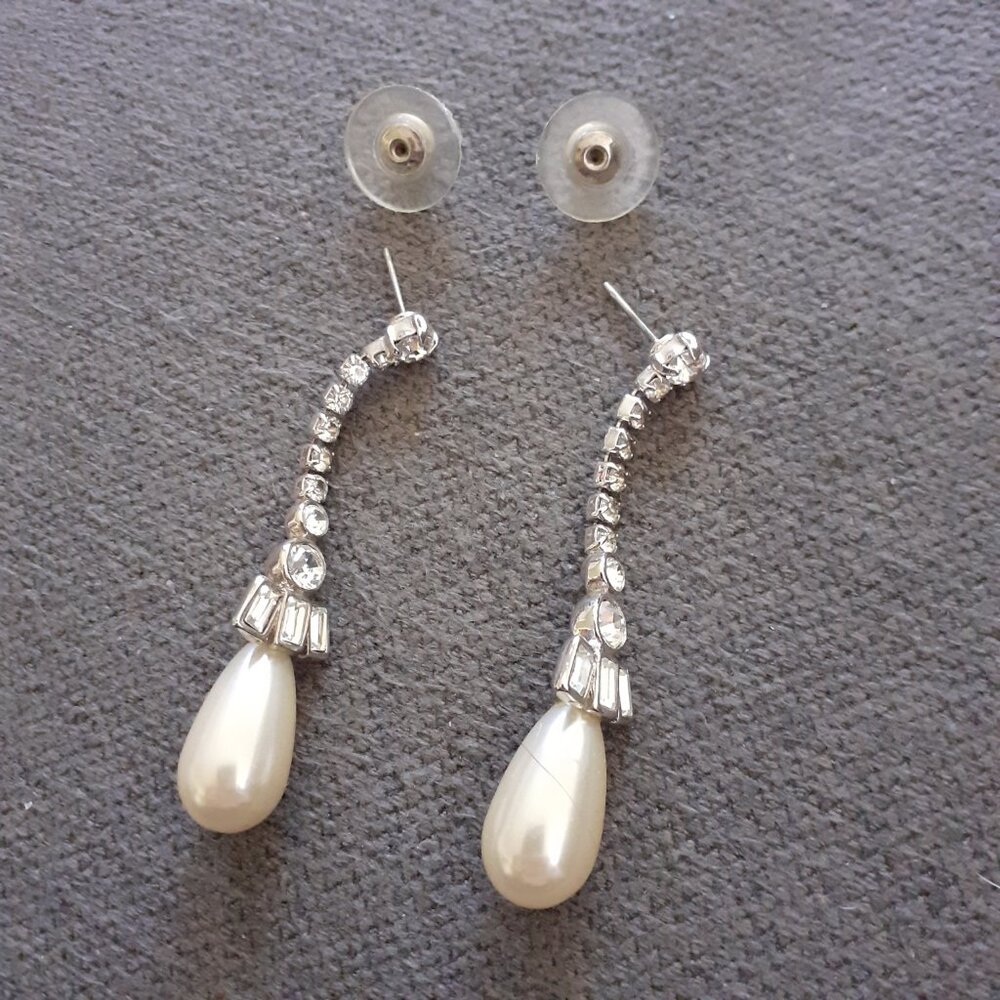 Vintage NWT Jennifer Moore pearl and cz drop earrings - Picture 3 of 3